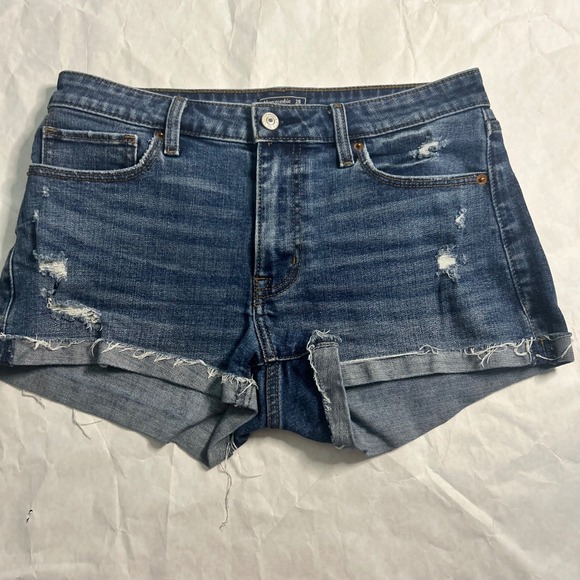 Abercrombie & Fitch Low Rise Denim Shorts Distressed Blue Wash Size 28 - Picture 1 of 5